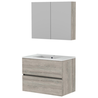 Wastafelmeubel 2 lades + spiegelkast + wasbak, Allibert, Donna, Hout D